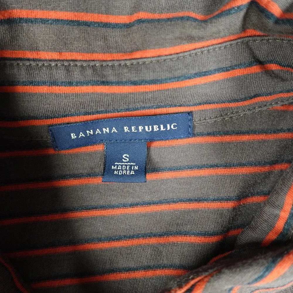 Banana Republic Shirt Mens Small Brown Orange Striped Cotton Long Sleeve Polo